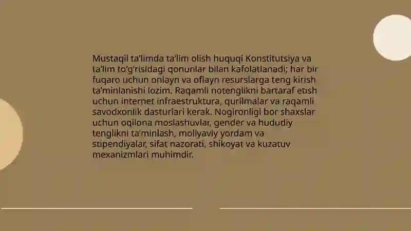 Mustaqil taʼlim doirasida inson huquqlari va erininliklari kafolatining yaratilishi 4