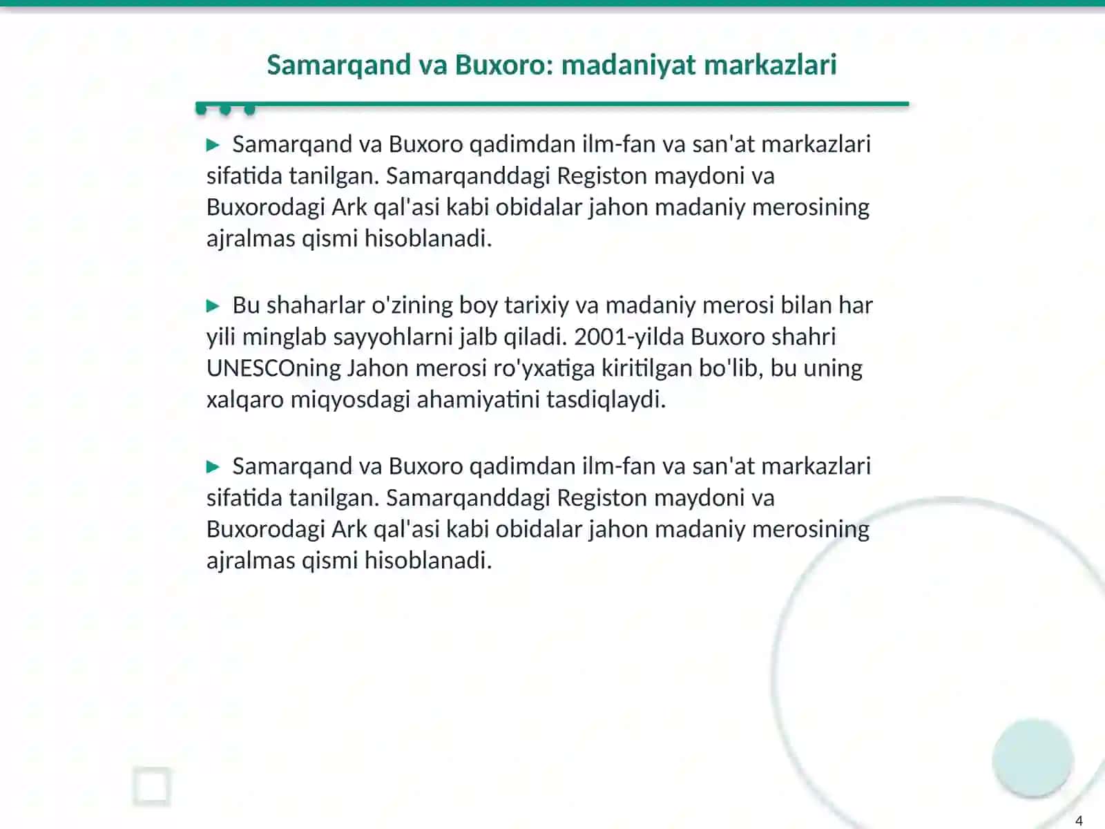 O'zbekistonning jahon madaniyati Va sanatiga qo'shayotgan hissasi 4