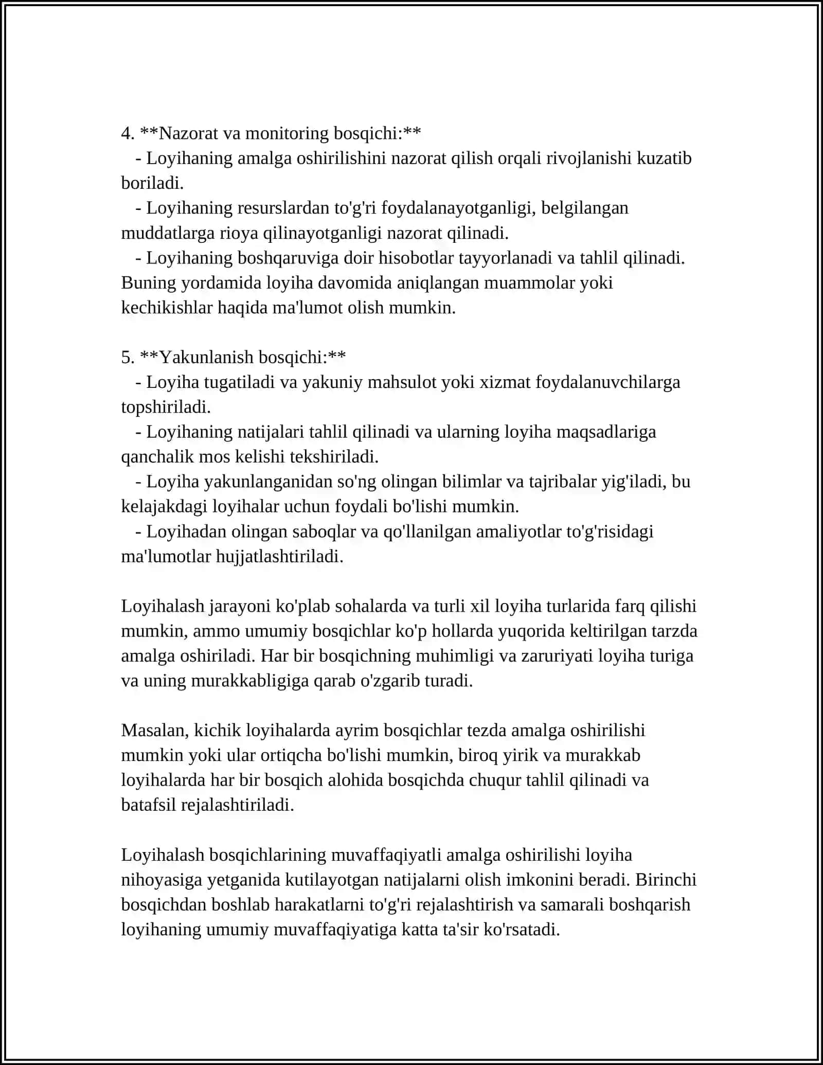 LOYIHALASH BOSQICHLARI VA ULARNING TARKIBI 4