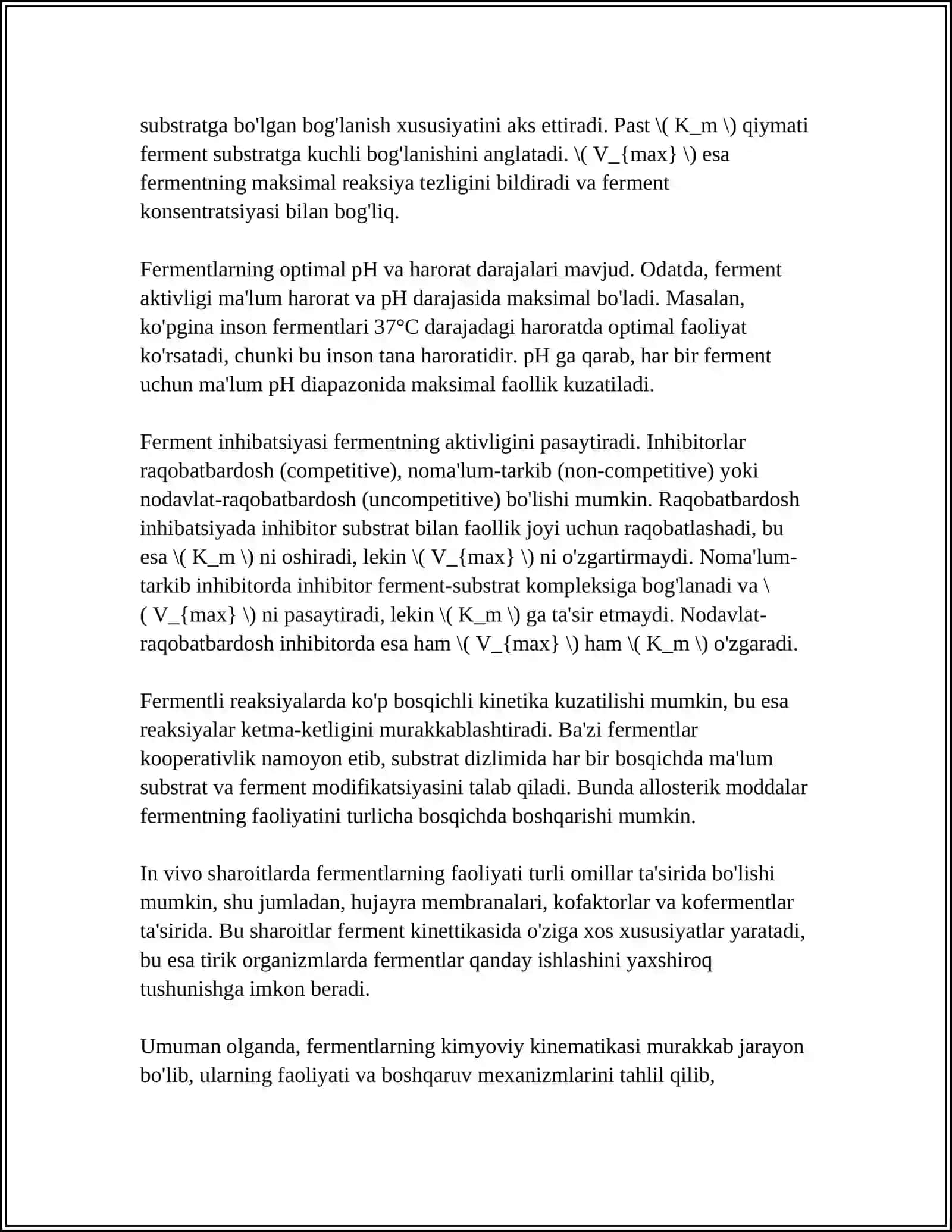 FERMENTLI REAKSIYALARNING BOSHLANG'ICH TEZLIGI VA UNI ANIQLASH USULLARI 4