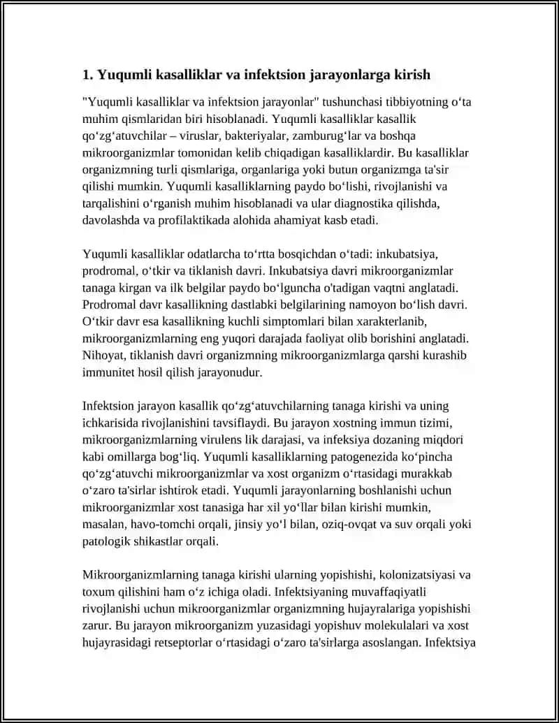 YUQUMLI KASALLIKLAR, INFEKSION JARAYONLAR. YUQUMLI KASALLIKLARGA TASHXIS QOʻYISH USULLARI. MIKROORGANIZMLAR GENETIKASI 4