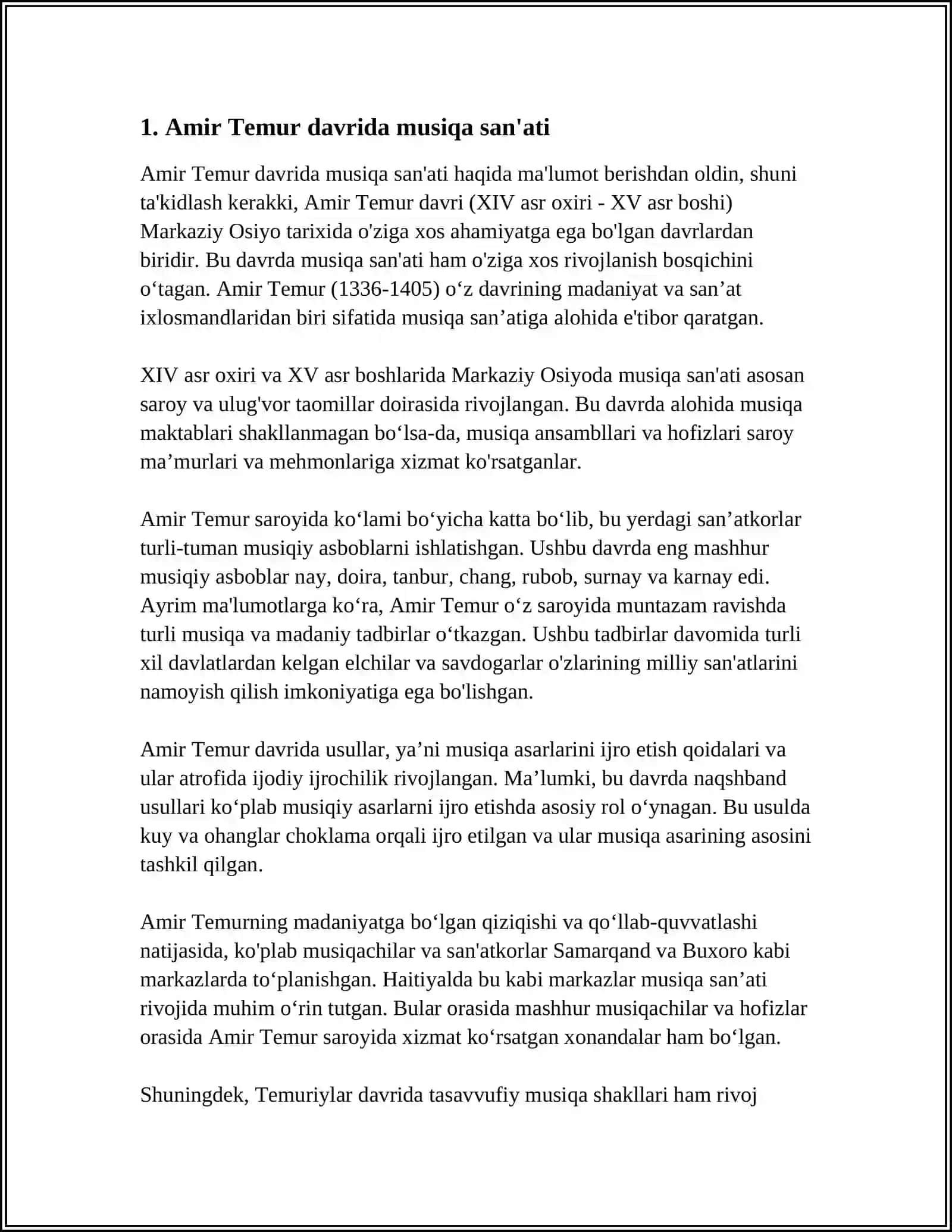 AMIR TEMUR VA TEMURIYLAR DAVRIDA MUSIQA CHOLG'ULARI 4