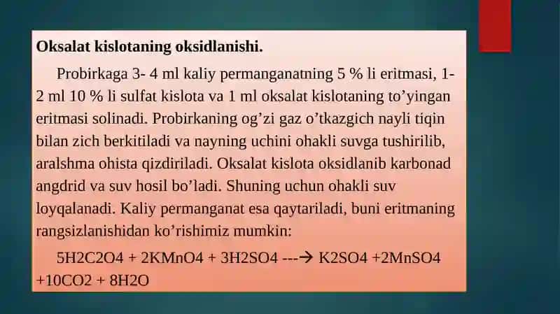 Oksalat kislotaning parchalanishi 4