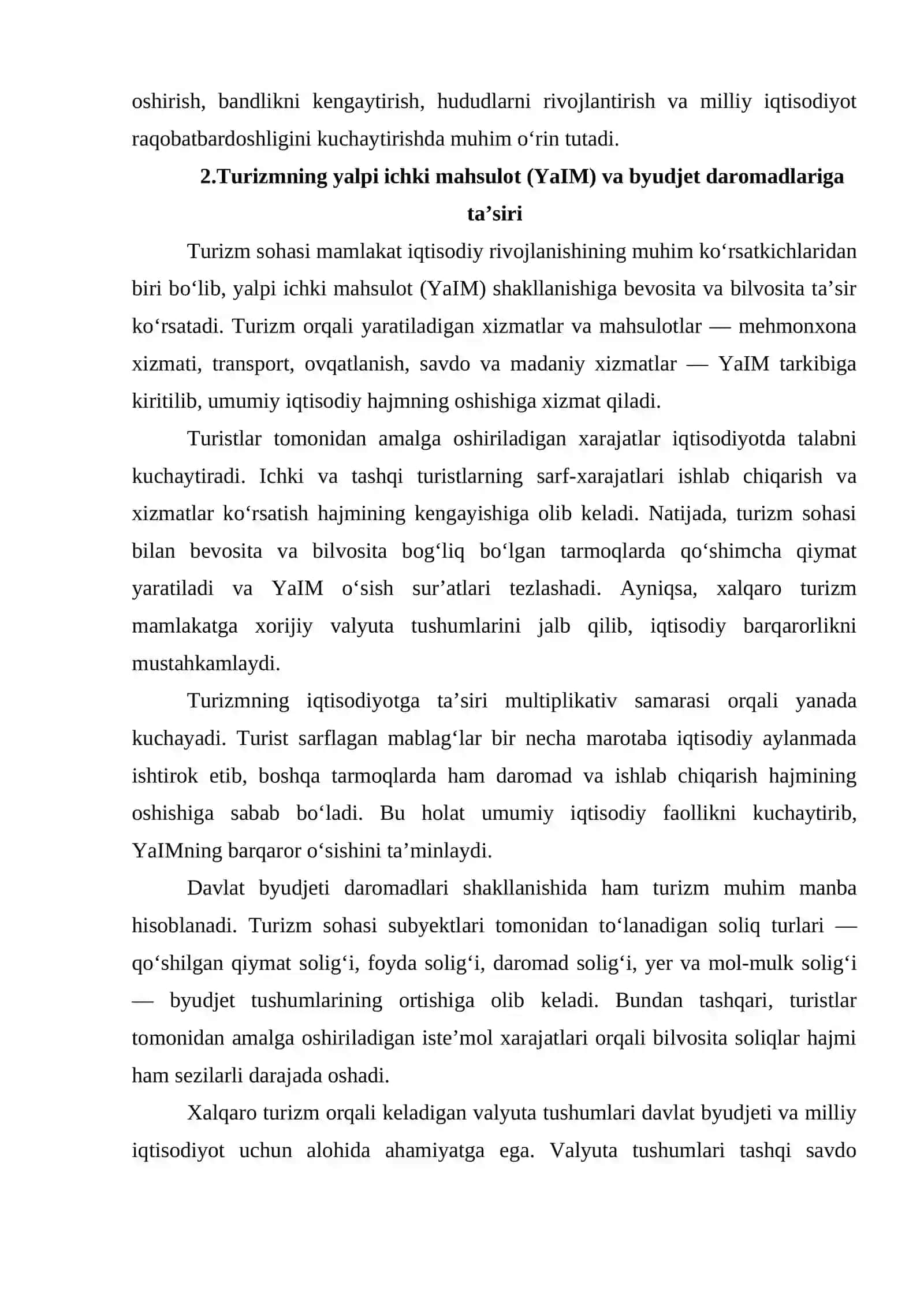 Turizm sohasining iqtisodiy o‘sishga qo‘shayotgan hissasini tahlil qilish 4