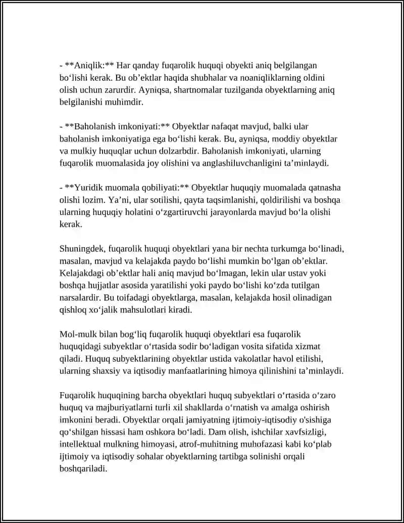 FUQAROLIK HUQUQINING OBYEKTLARI 4