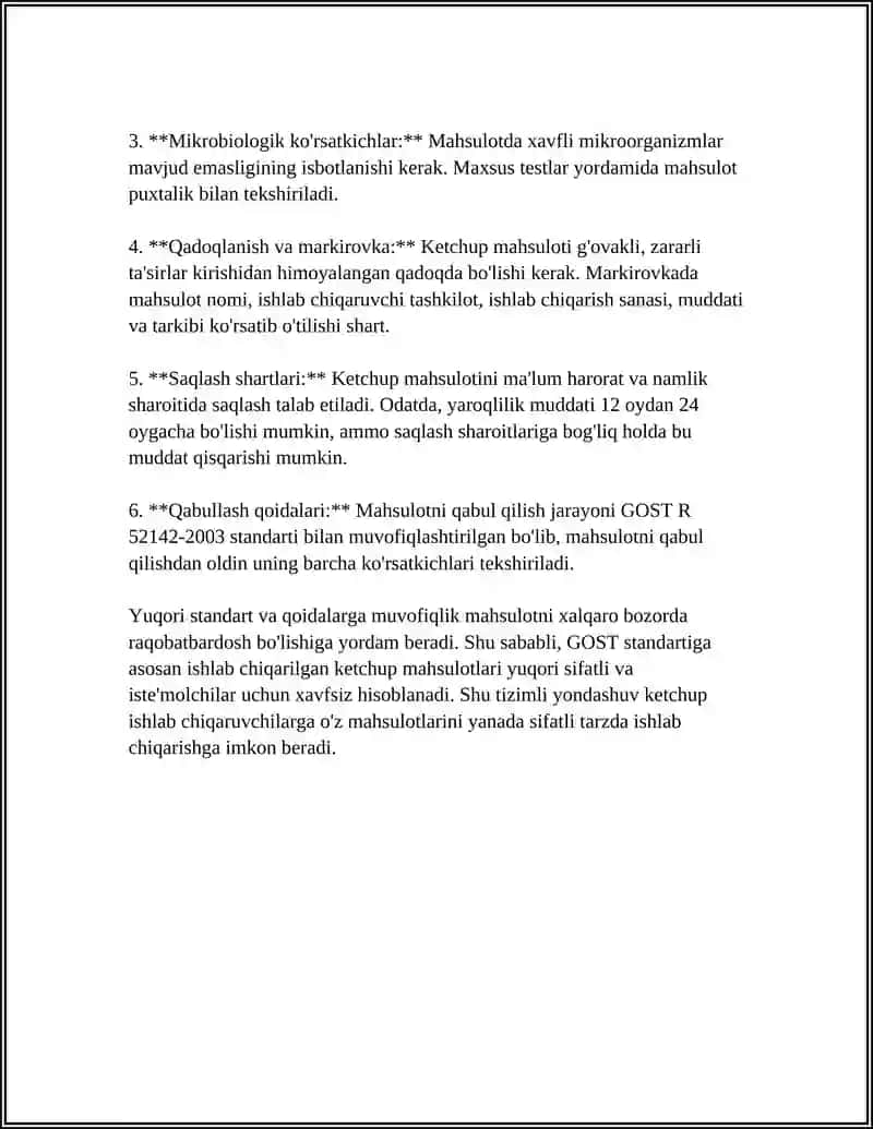 KETCHUP MAHSULOTINI INDENTIFIKATSIYALASH VA SOXTALIGINI GOST STANDART BOYICHA ORGANISH 4