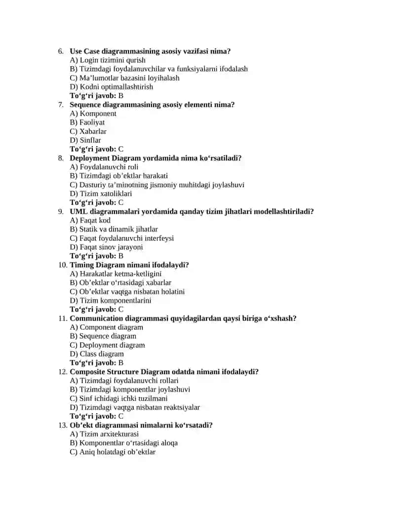 Dasturiy ta'minot arxitekturasi test savollari 4