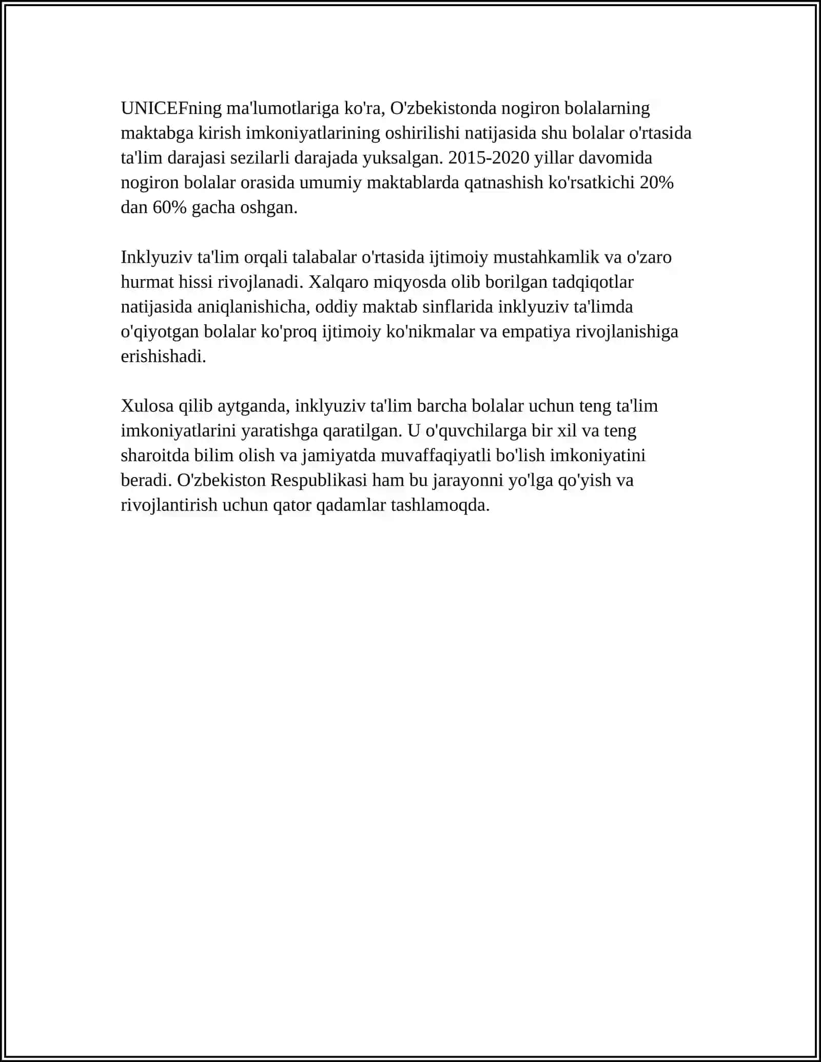 INKLYUZIV TALIMNING PRINPSLARI VA UNGA BOLGAN EHTIYOJLAR VA UNING SABABLARI BOSQICHLARI 4