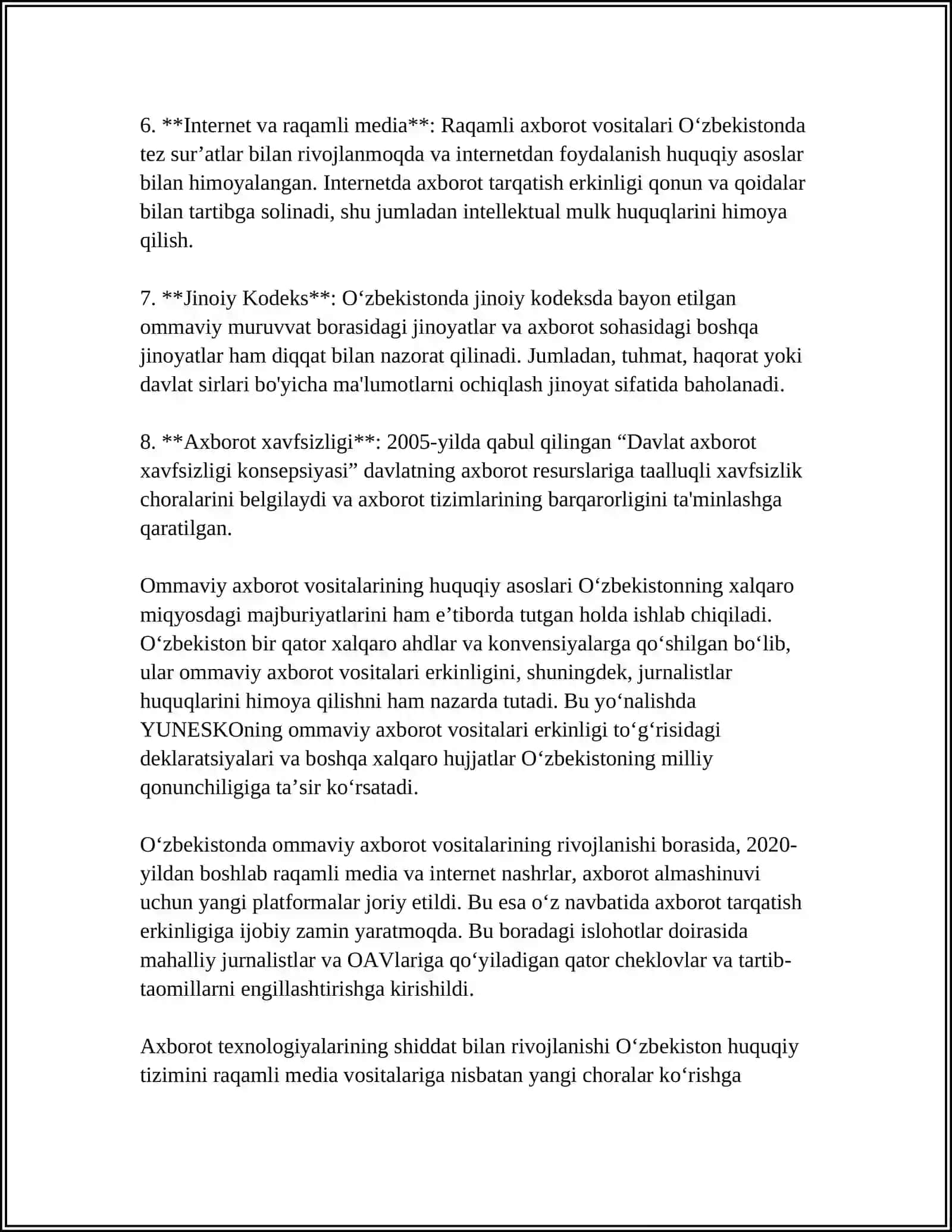 Ommaviy axborot vositalarining huquqiy asoslari 4