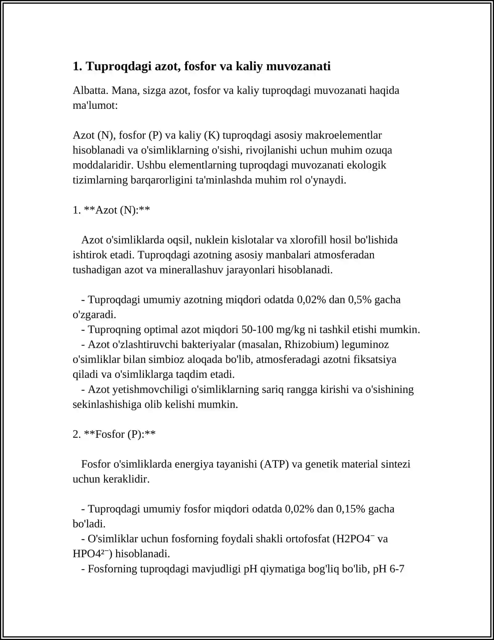 TUPROQDA OZIQ MODDALARNING MUVOZANATINI SAQLASH 4