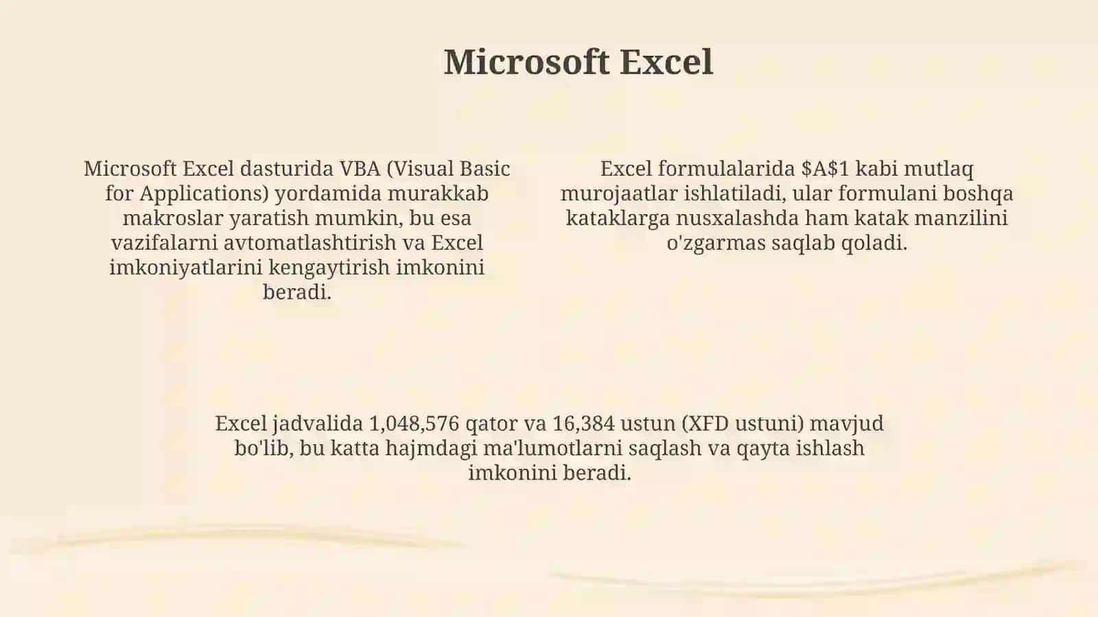 Elektron jadval hujjatlarini yaratish va qayta ishlash vositalari 4