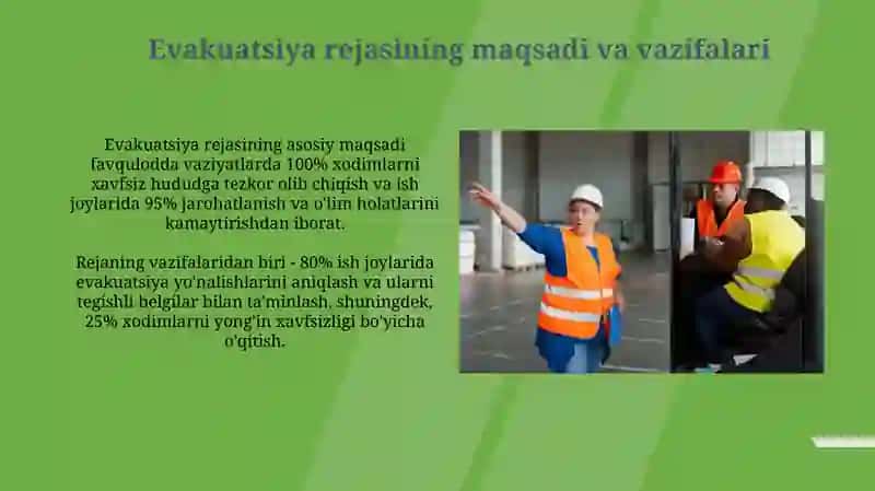 Mavzu: Ishlab chiqarish joylarida ishchilarni evakuatsiya qilish 4