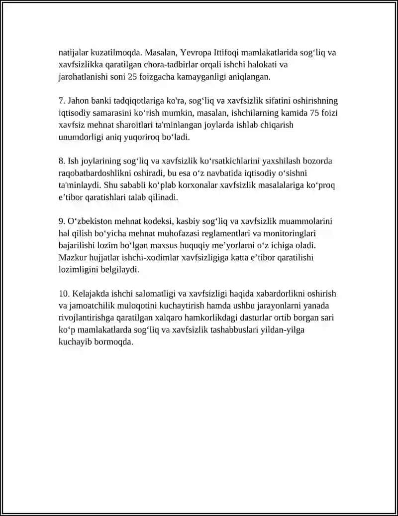 ODAMLAR ISH XAVFSIZLIGIDAN KO'RA UNDAN QONIQISH MUHIM DEB ISHONISHYAPTI 4