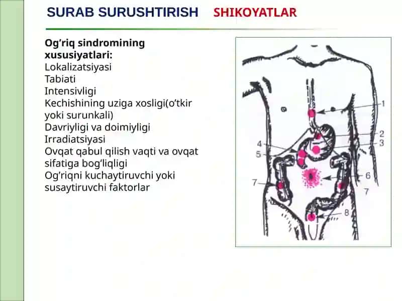 5-Ma’ruza Xazm qiilishi va zolarikasalliklari bilan kasallangan bemorlarni subjektiv va ob'ektiv tekshirish usullari 4