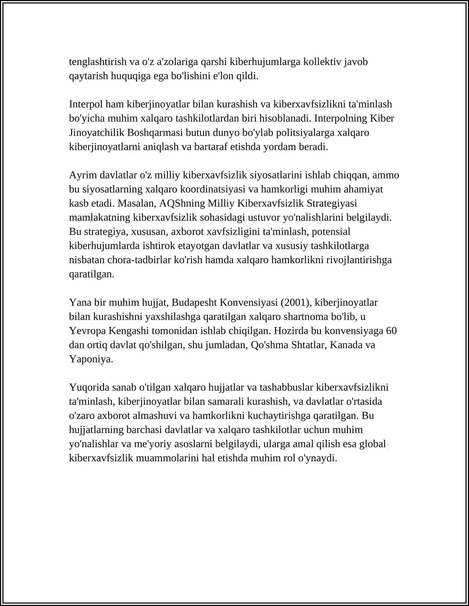 KIBERXAVFSIZLIK YUZASIDAN XALQARO HUJJATLAR VA CHET EL MAMLAKATLARI TAJRIBASI 4