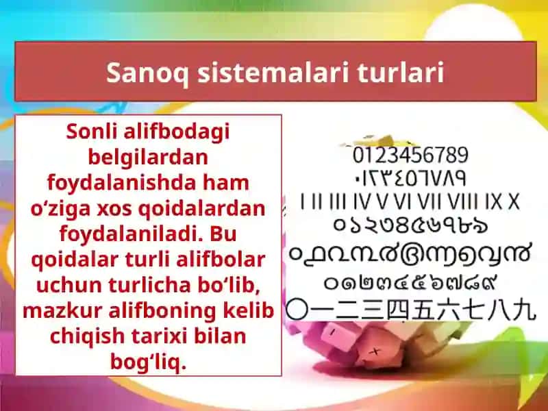 Pozitsion va no-pozitsion sanoq sistemalari. Sonlarni bir sanoq sistemasidan boshqa sanoq sistemasiga oʻtkazish 4
