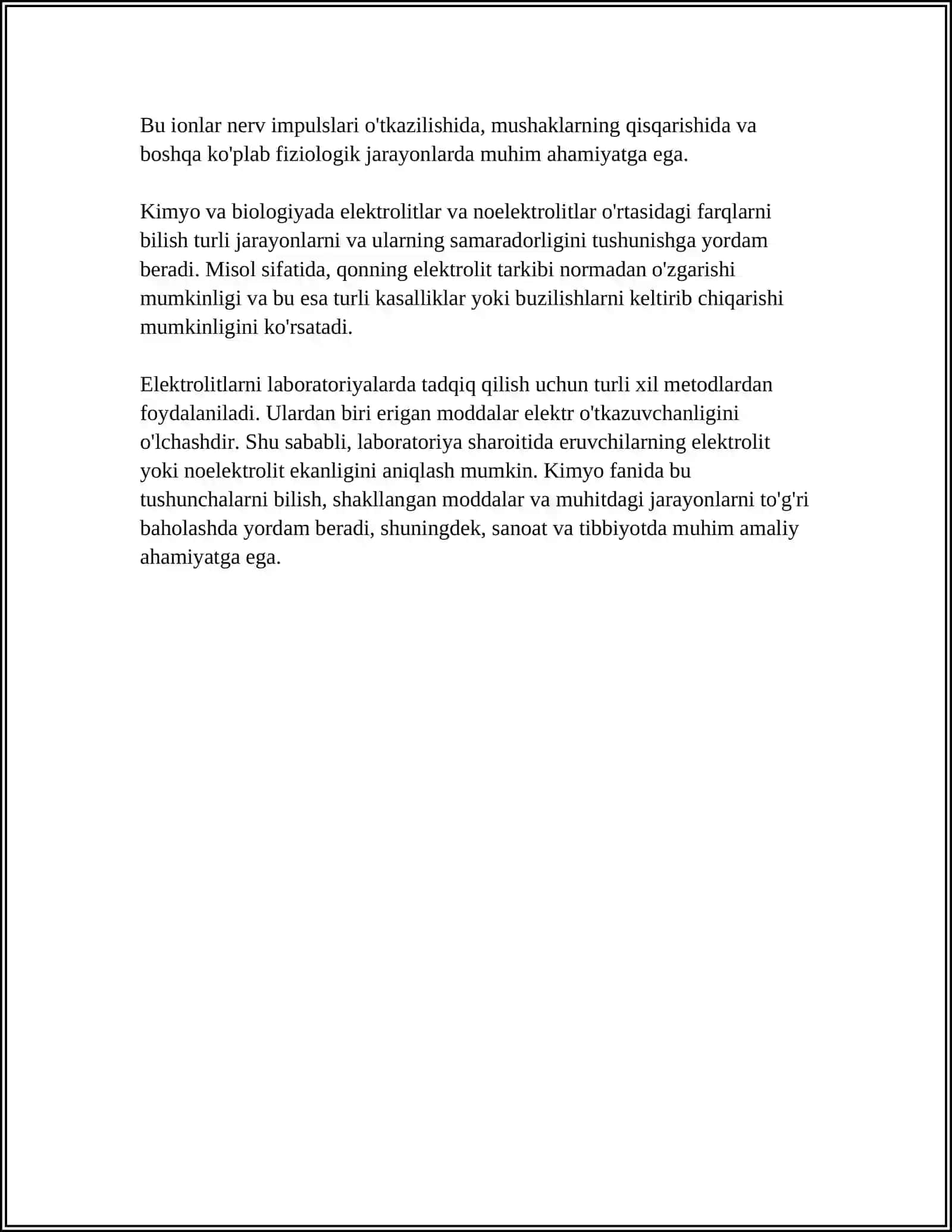 ORGANIZMDAGI BIOLOGIK SUYUQLIKLARI ELEKTROLIT VA NOELEKTROLITLAR ERITMALARI SIFATIDA 4
