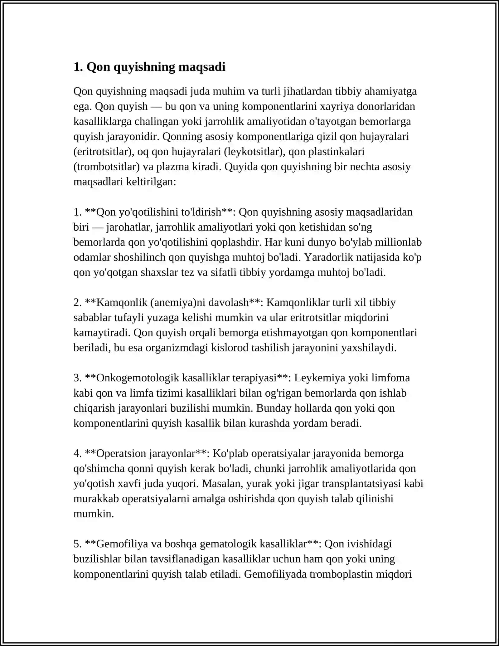 QON QUYISH. QON QUYISHNING TURLARI. QON QUYISHDAN KEYINGI ASORATLAR 4