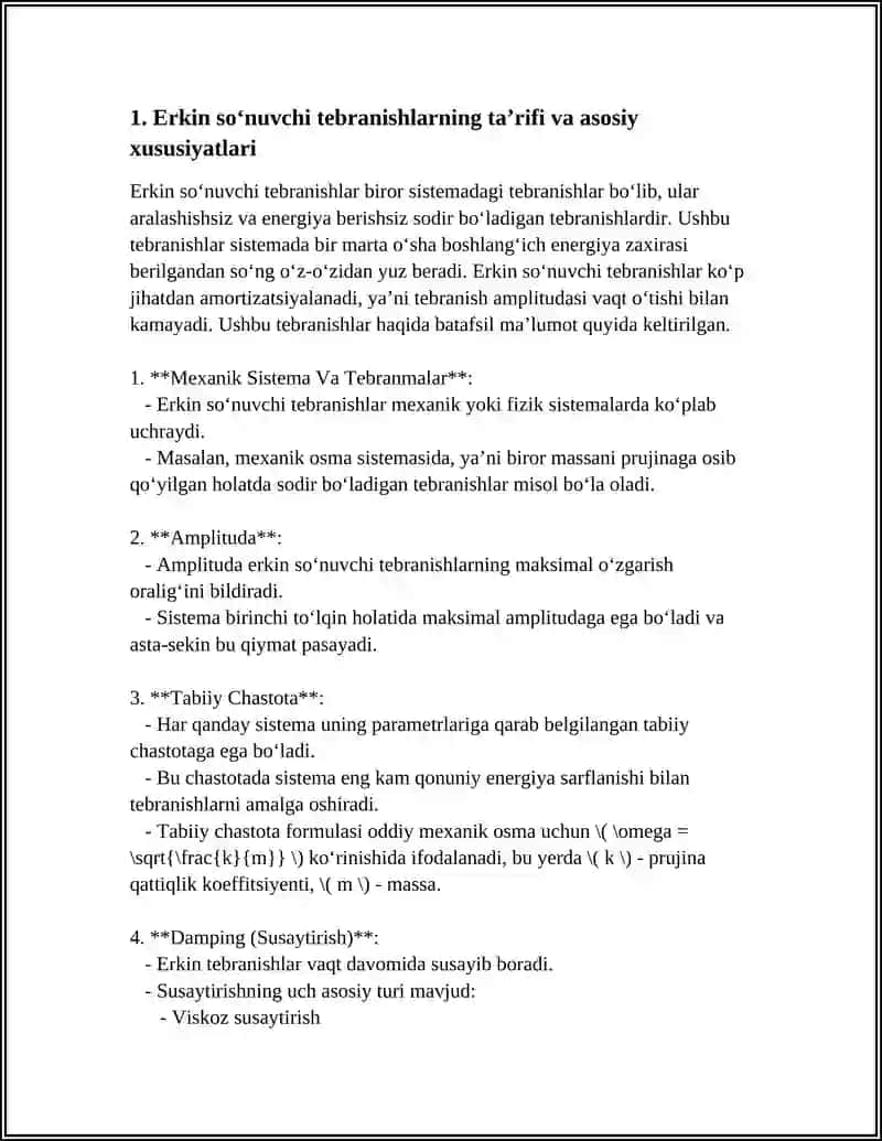 ERKIN SOʻNUVCHI TEBRANISHLAR ( MEXANIK VA ELEKTROMAGNIT) 4