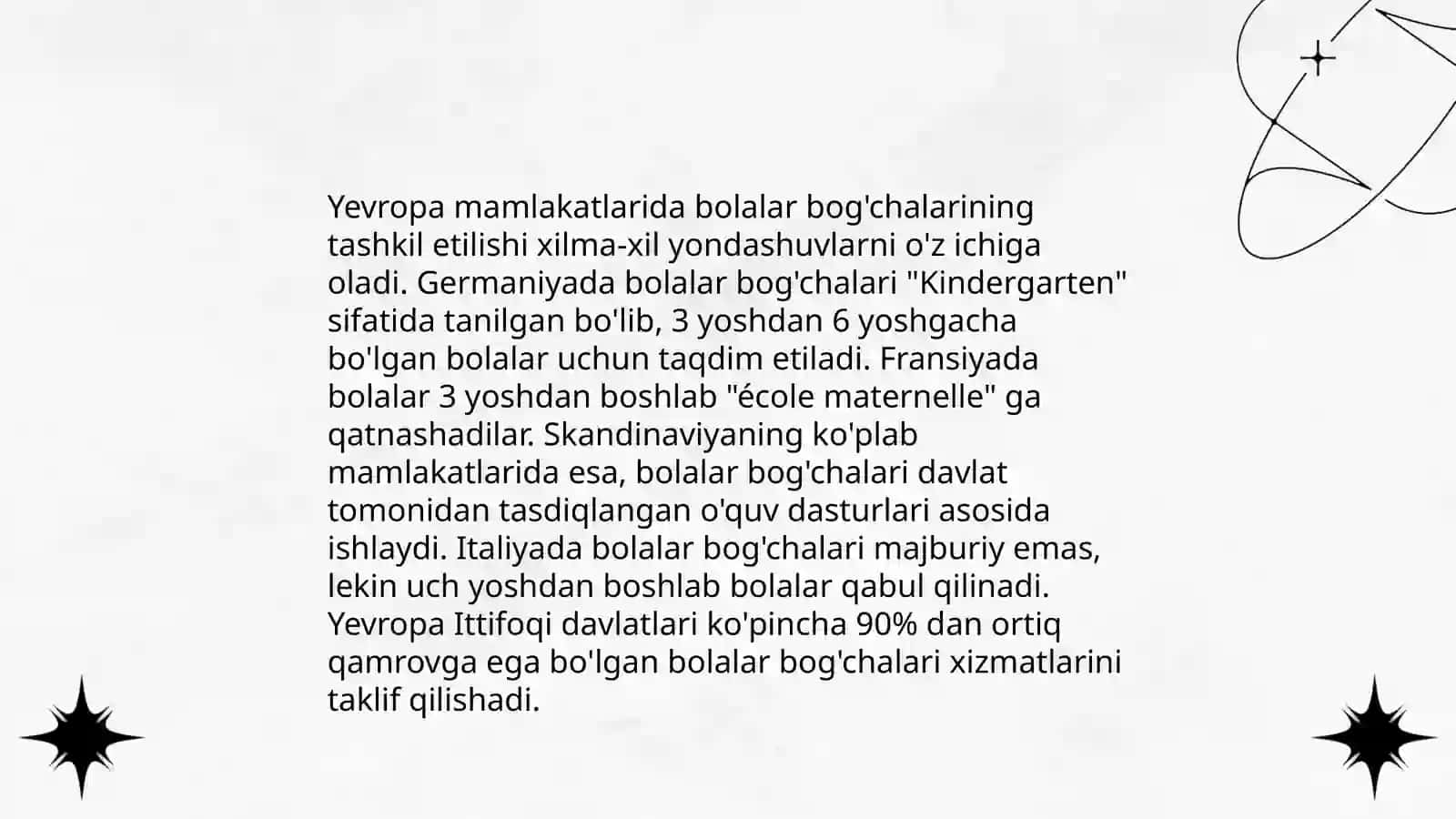 Turli mamlakatlarda maktabgacha ta'limda markazlarni tashkil etish 4