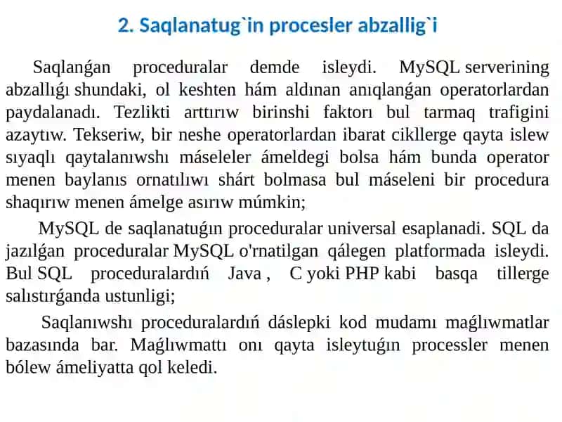 MySQLDA SAQLAWSHI PROCESSLER 4