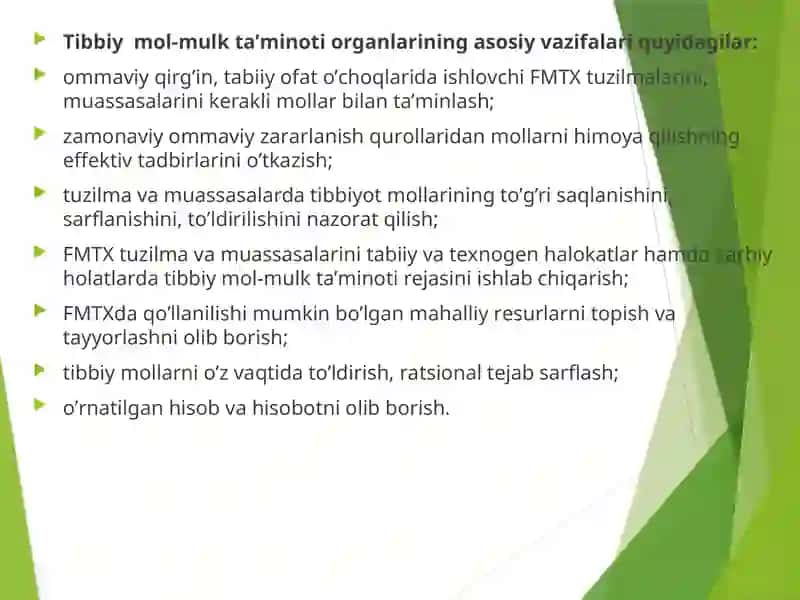 FUQАRОMUHОFАZАSI TIBBIYOT ХIZMАTI TUZILMАLАRINI VА MUАSSАSАLАRINI MОL-MULKLАR BILАN TА’MINLАSH VA MUHOFAZA QILISH 4
