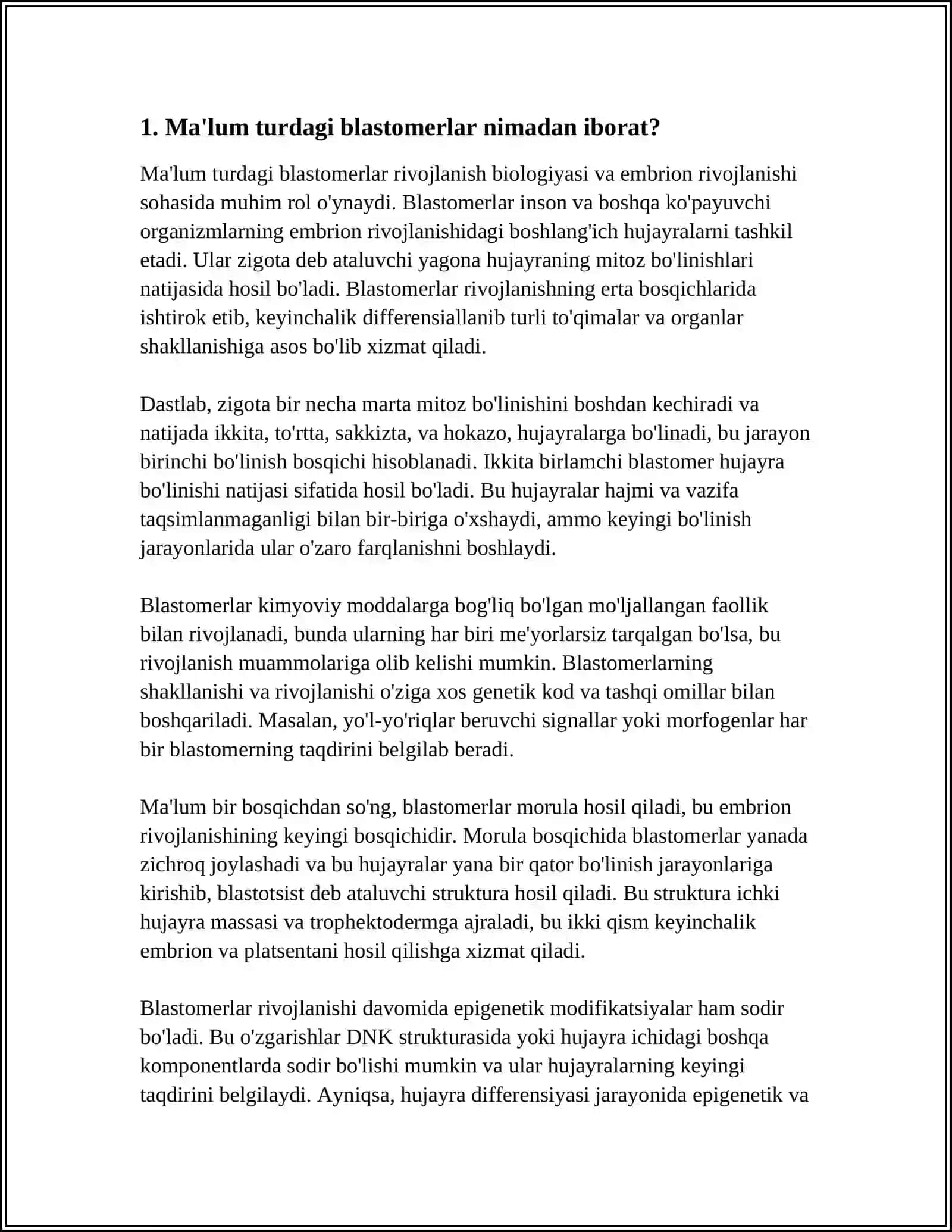 MA'LUM TURDAGI BLASTOMERLARDAN A'ZOLARNING HOSIL BO'LISHINI ANIQLASHGA DOIR V.FOGT TAJRIBALARI 4