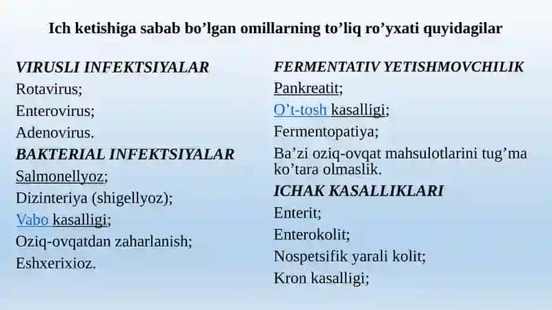 Diareya Sindromi Bilan Kechuvchi Kasaliklar Diferensial Diagnostikasi 4