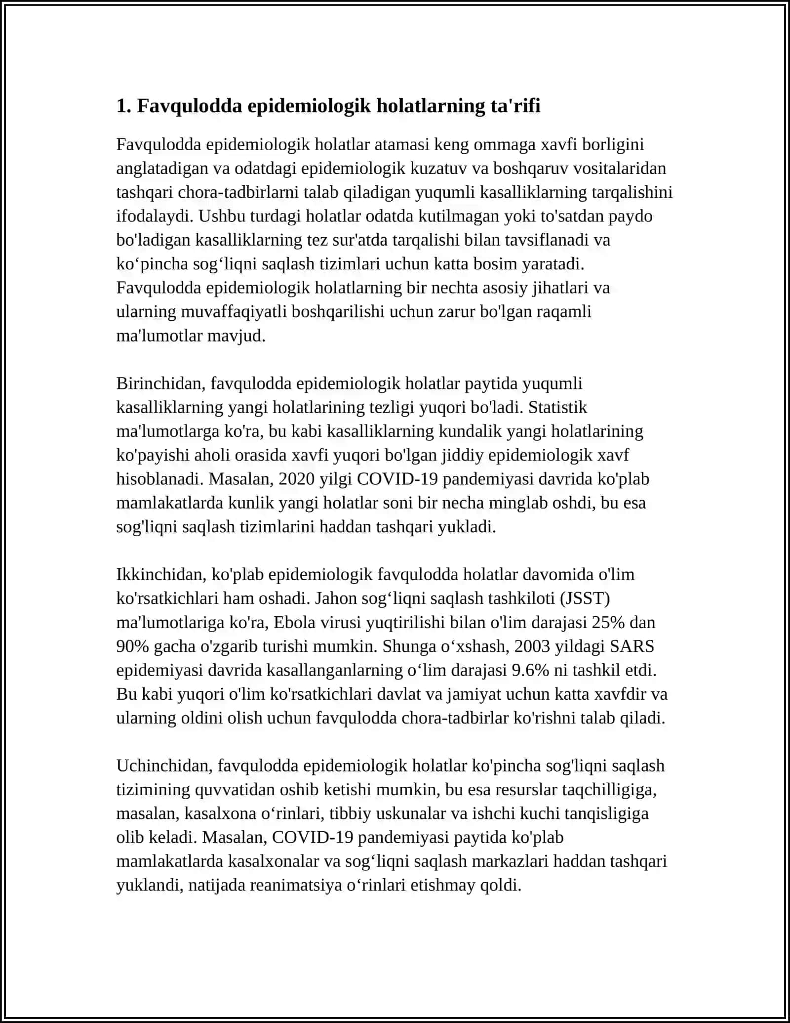 FAVQULOTDA EPIDEMIOLOGIK HOLATLARDA PROFILAKTIK VA EPIDEMIYAGA QARSHI CHORA TADBIRLARNI TASHKILLASHTIRISH XUSUSIYATLARI 4