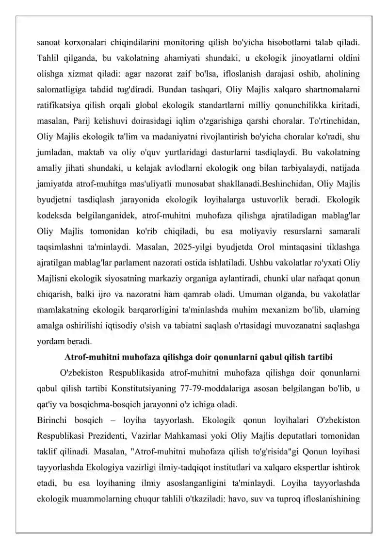 Oliy Majlisning ekologik vakolatlari 4