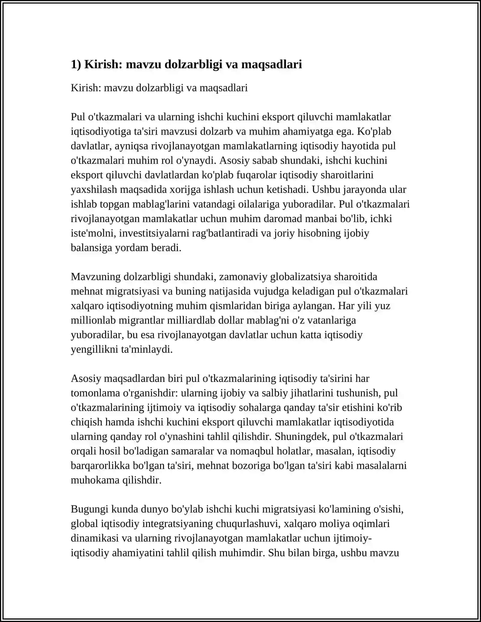 PUL O'TKAZMALARI VA ULARNING ISHCHI KUCHINI EKSPORT QILUVCHI MAMLAKATLAR IQTISODIYOTIGA TA'SIRI 4