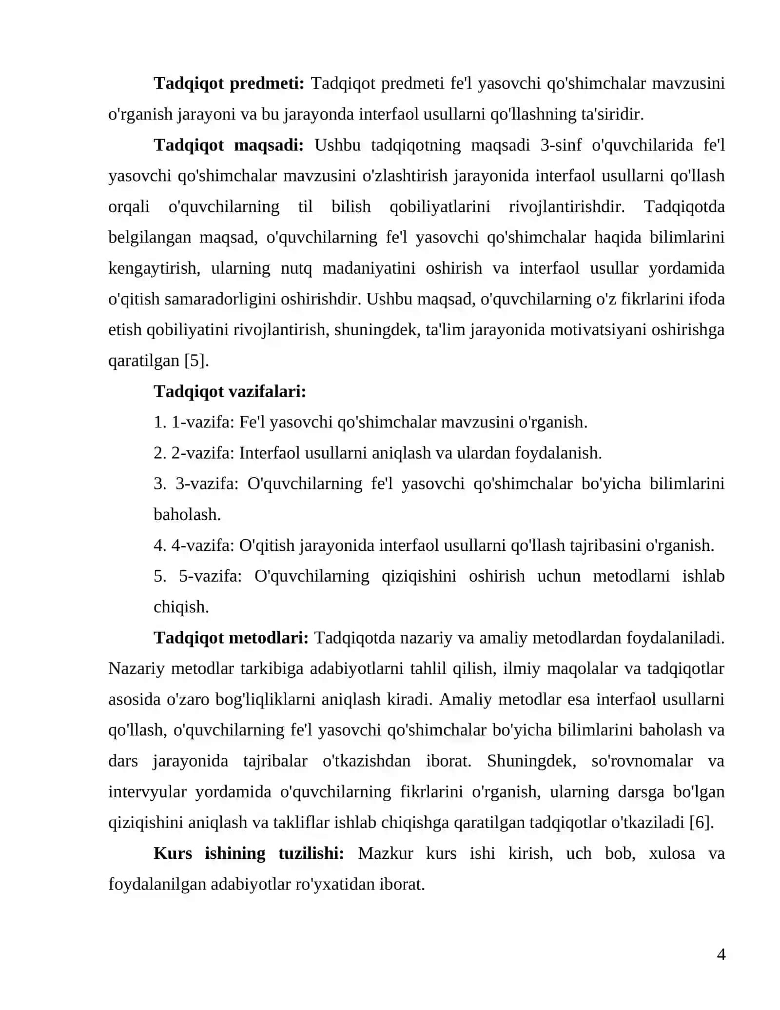 "3 sinf "Fe‘l yasovchi qo‘shimcha"lar mavzusini o‘tishda interfaol usullardan foydalanish" 4