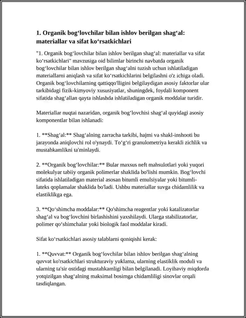 ORGANIK BOGʼLOVCHILAR BILAN ISHLOV BERILGAN SHAGʻALDAN SUNʼIY ASOS VA QOPLAMANI QURISH ISHLARI NI BAJARISH USLUBLARI 4