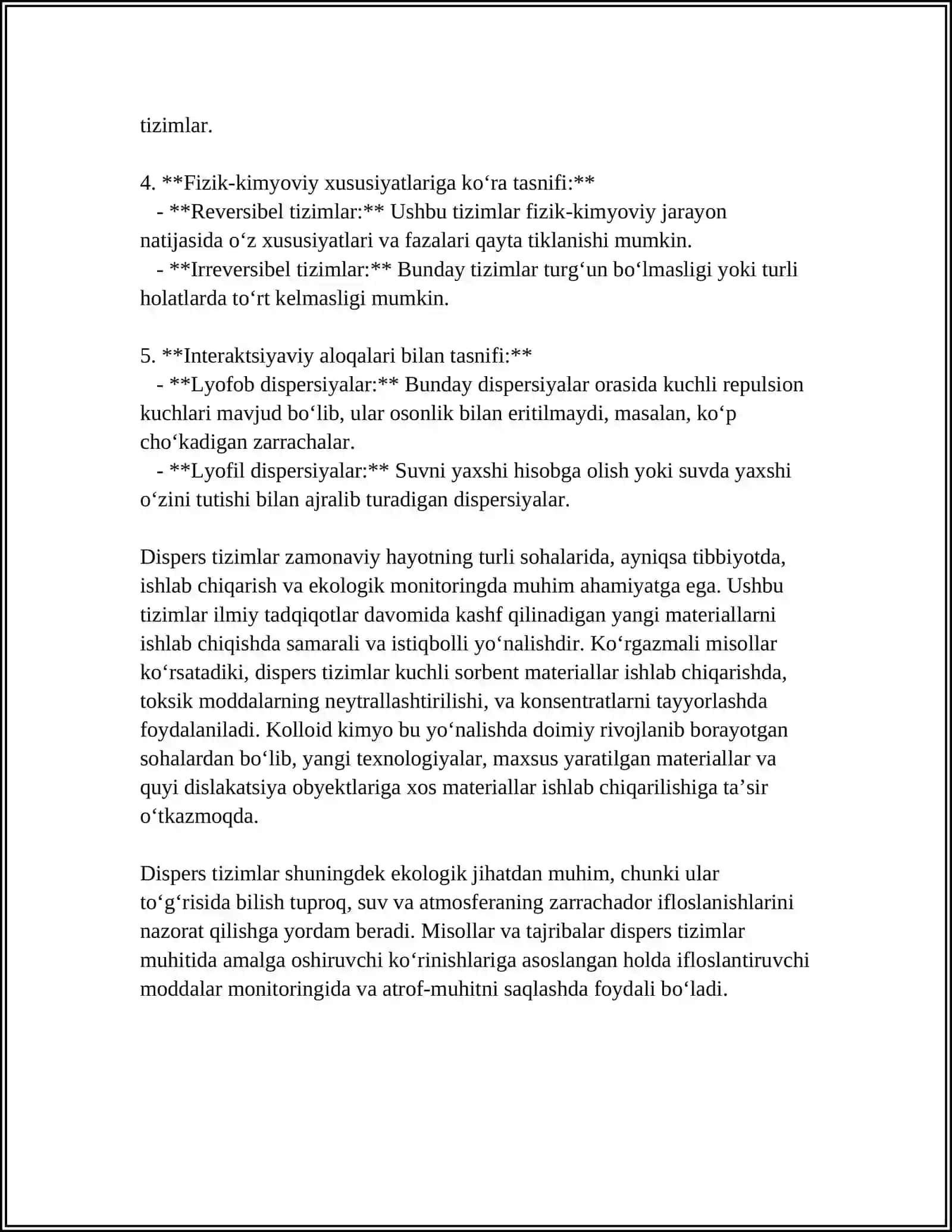 DAĢAL-DISPERS SISTEMALARNING XOSSALARI VA ULARNI TIBBIYOT VA FARMAKOLOGIYADA ISHLATILISHI 4