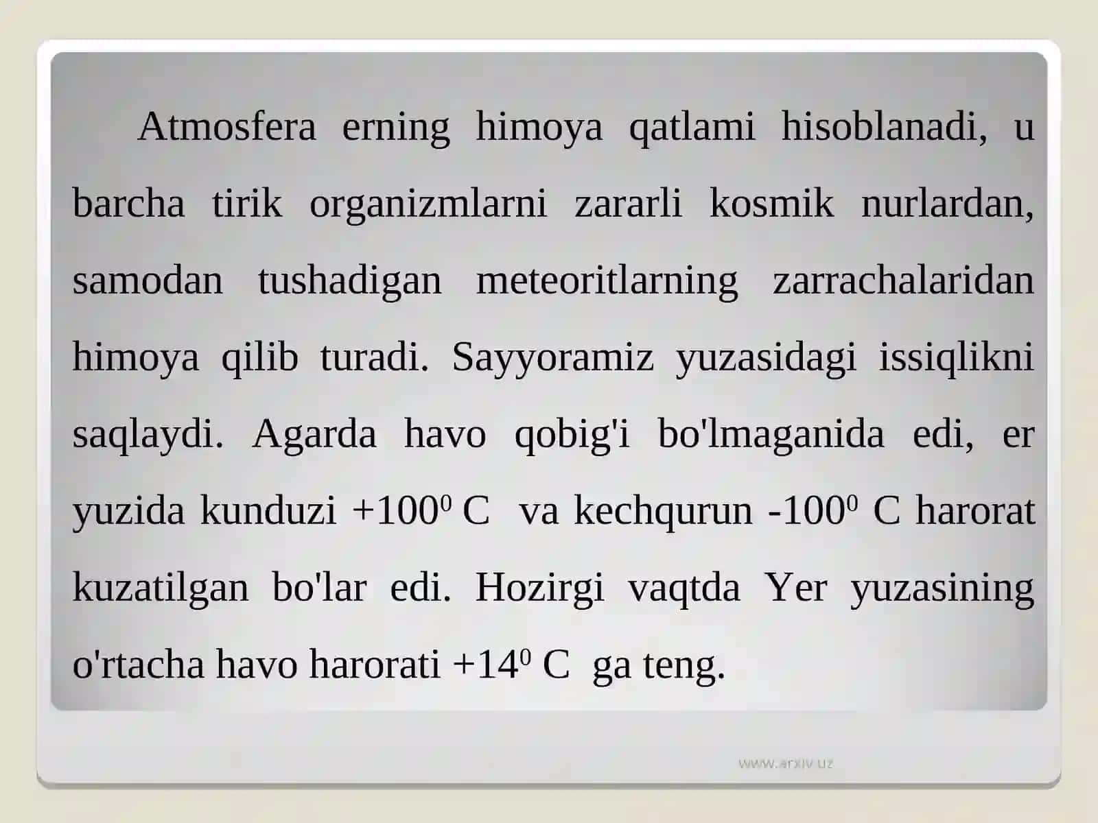 Atmosferaning tabiatdagi ahamiyati va uning tirik organizmlarga ta’siri 4