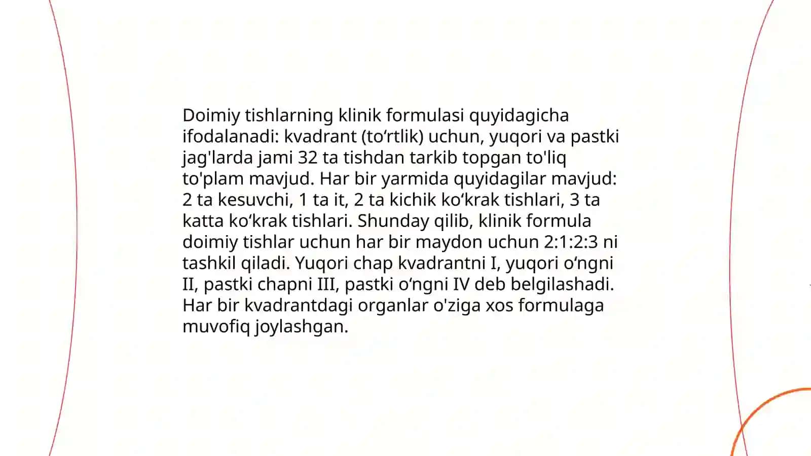 Doimiy tishlarning anatomik va klinik formulasi 4