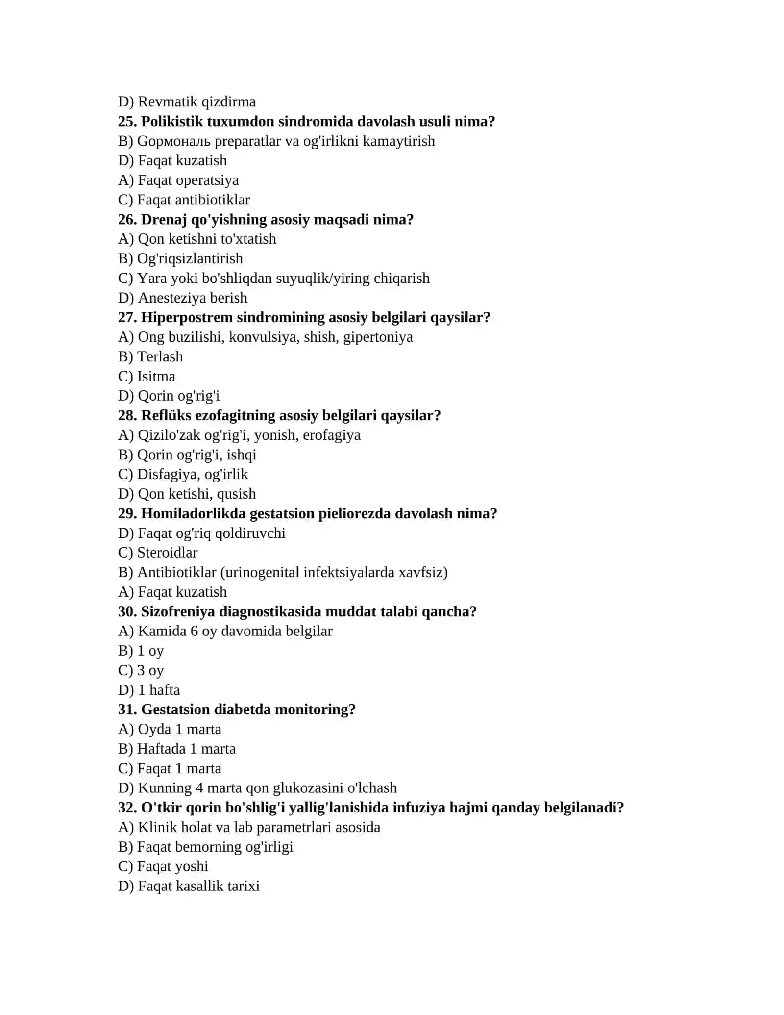 Internatura uchun testlar 4