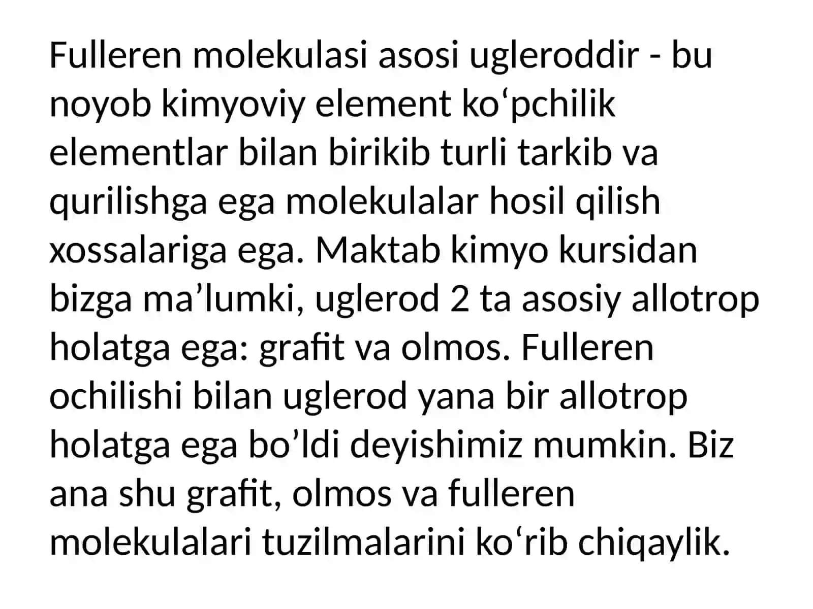 Fullerenlar. Nanotrubkalar va nanotolalar 4
