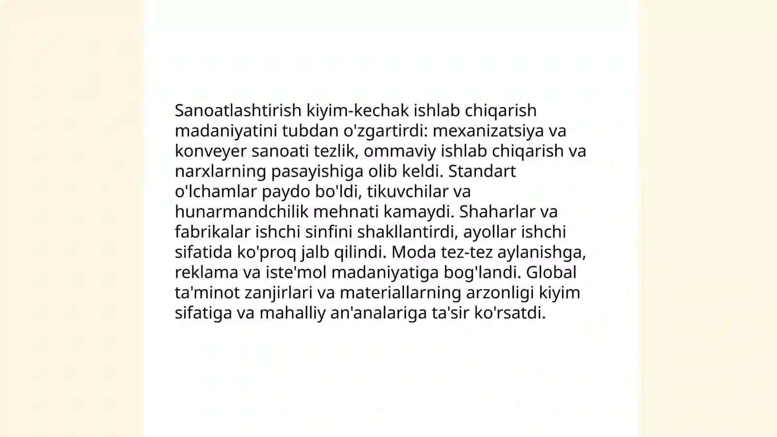 Moddiy madanyatdagi transformatsiyalr kiyim kechaklar boyicha 4