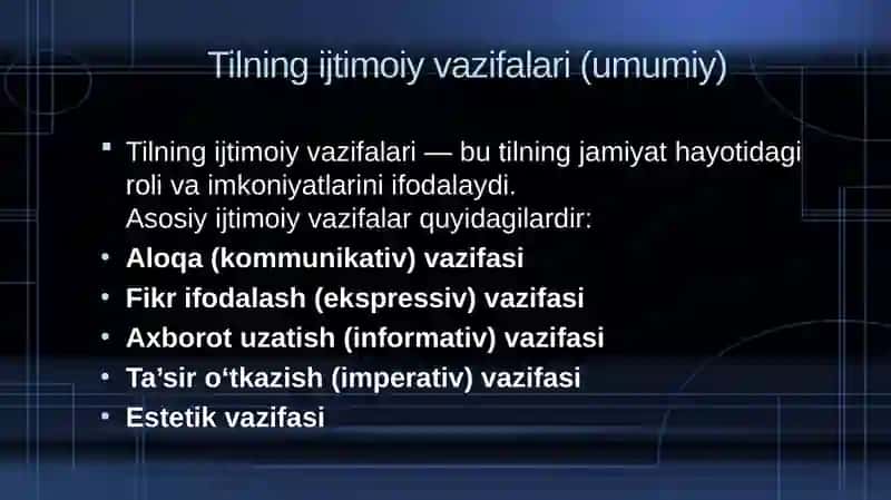 Tilning ijtimoiy vazifalari. R.O. Yakobson tomonidan ilgari surilgan til funksiyalari 4