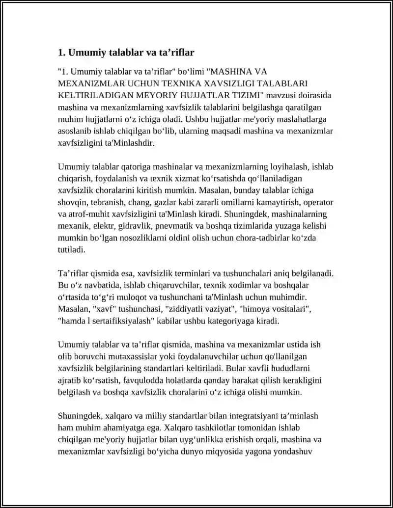 MASHINA VA MEXANIZMLAR UCHUN TEXNIKA XAVSIZLIGI TALABLARI KELTIRILADIGAN MEYORIY HUJJATLAR TIZIMI 4