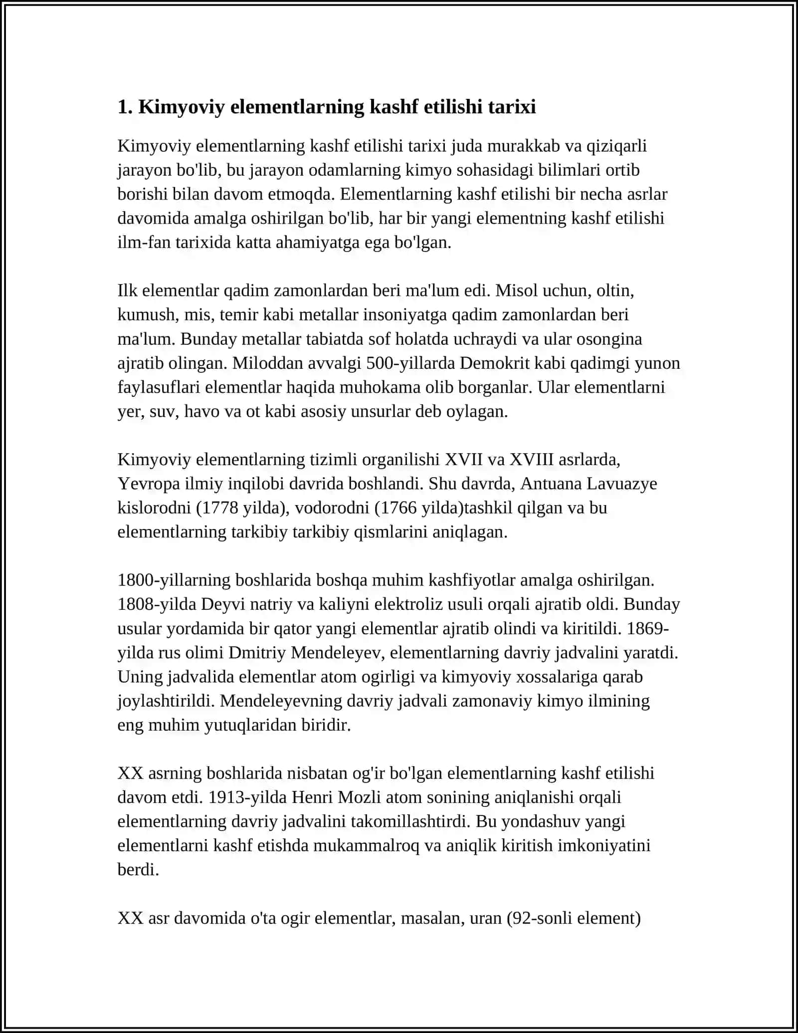 Kimyoviy elementlarni o'rganishda tarixiy ma'lumotlardan foydalanishning o'rni va ahamiyati 4