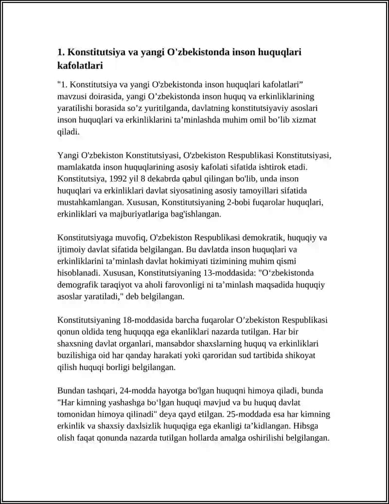 YANGI O'ZBEKISTONDA INSON HAQ-HUQUQLARI VA ERKINLIKLARI KAFOLATINING YARATILISHI 4