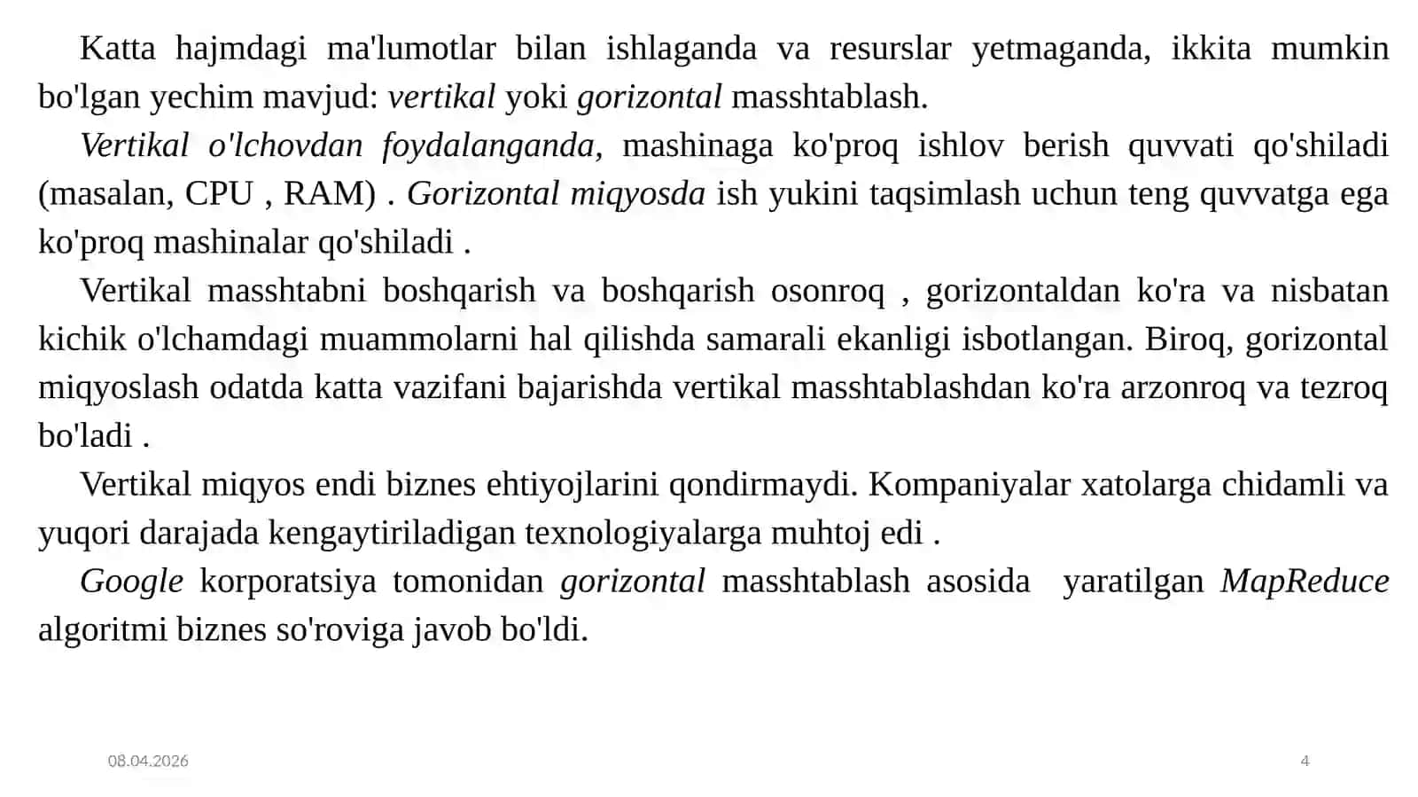 BIG DATA BILAN ISHLASH TEXNOLOGIYALARI 4