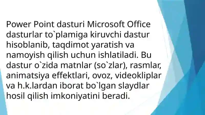 Power Point dasturi yordamida darslarga koʻrgazmali qurollar tayyorlashni oʻrgatish 4