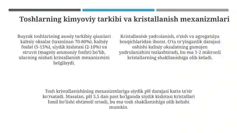 Tosh kasalliklarining kimyoviy asoslarini ilmiy tahlil qilish va ma'lumotlar taqdim etish 4