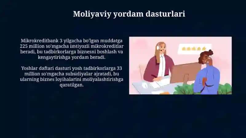 O'zbekistonda biznes qolab quvatlash darajasi 4