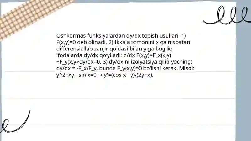 Oshkormas va parametrik funksiyalarni differensiallash 4