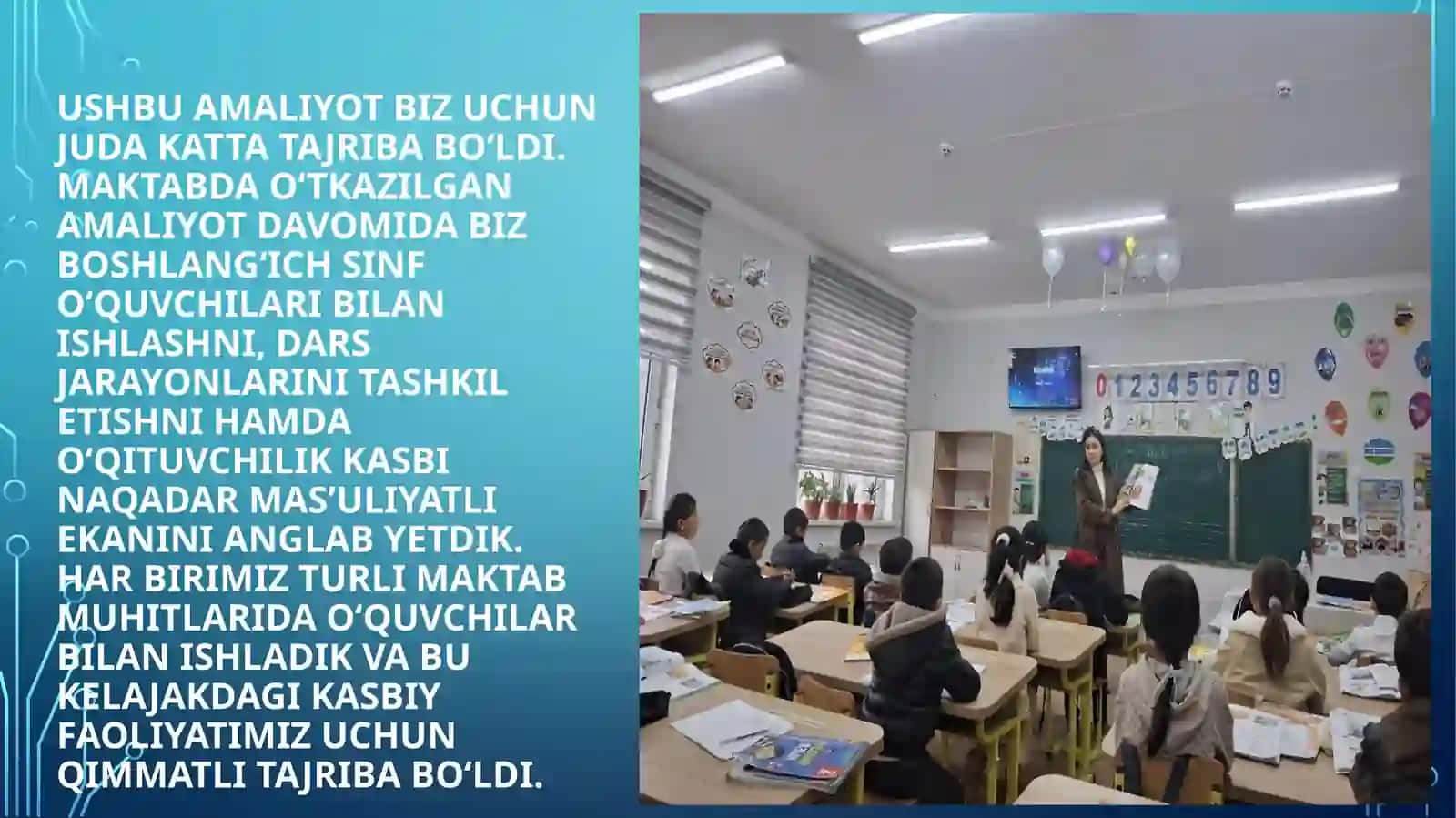TILLAR FAKULTETI MBIT TA’LIM YO‘NALISHI 404- GURUH TALABALARINING 2 HAFTALIK MALAKAVIY AMALIYOTIDAN HISOBOTI 4
