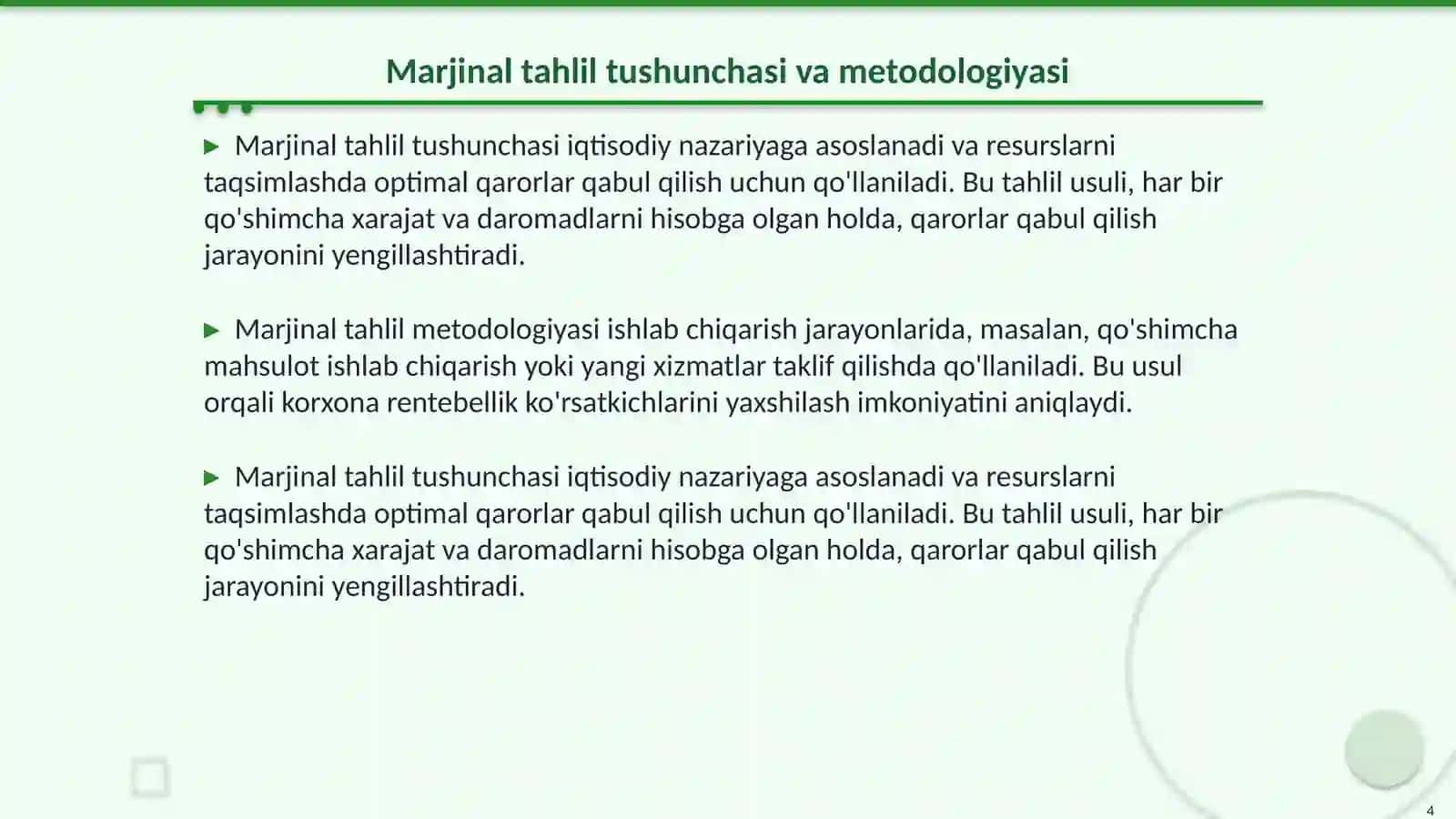 Rentebellik ko'rsatkichlari marjinal tahlili metodikasi 4